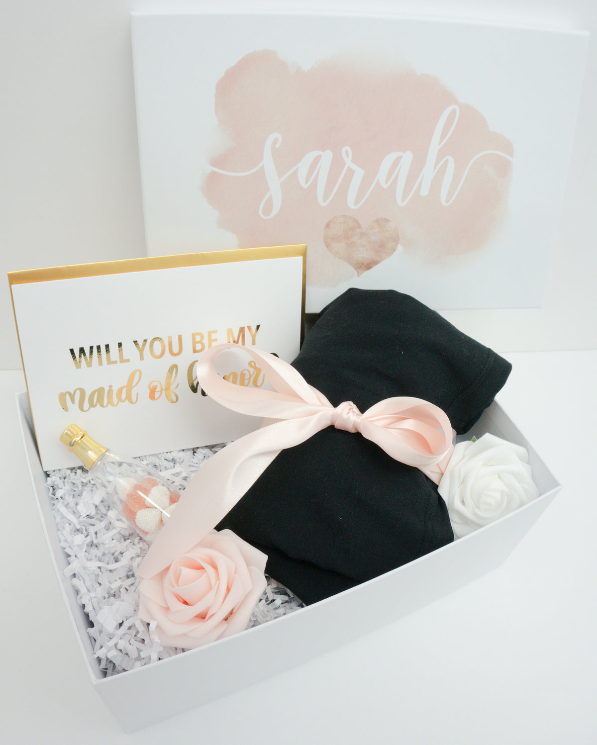 Maid of Honor Proposal Watercolor Pink Gift Box with Pajamas