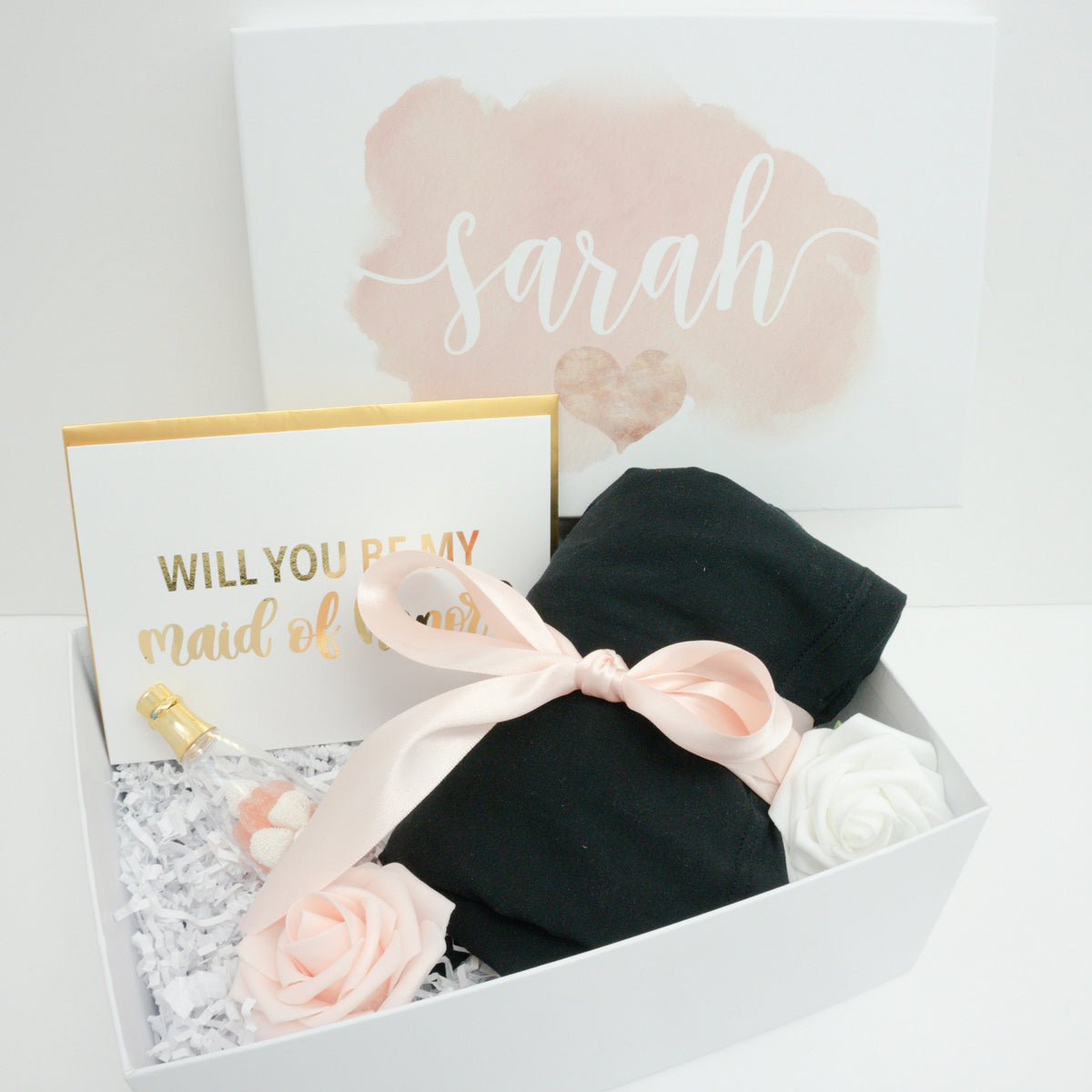 Maid of Honor Proposal Watercolor Pink Gift Box with Pajamas