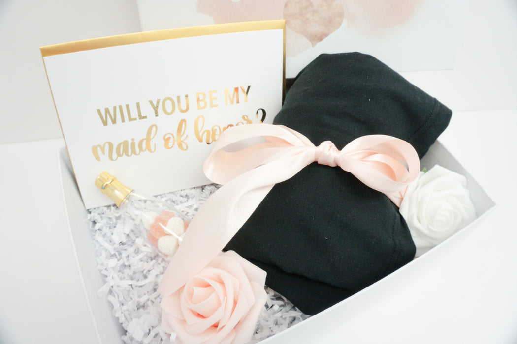 Maid of Honor Proposal Watercolor Pink Gift Box with Pajamas