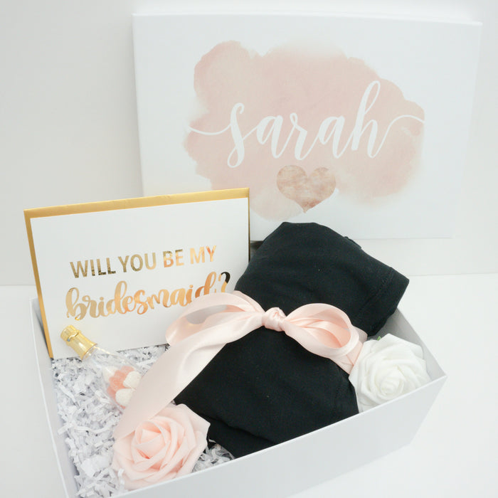 Bridesmaid Proposal Watercolor Pink Gift Box with Pajamas