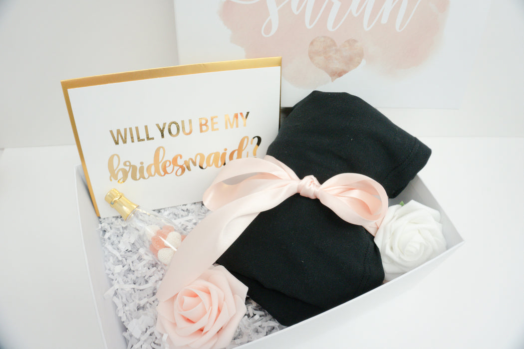 Bridesmaid Proposal Watercolor Pink Gift Box with Pajamas
