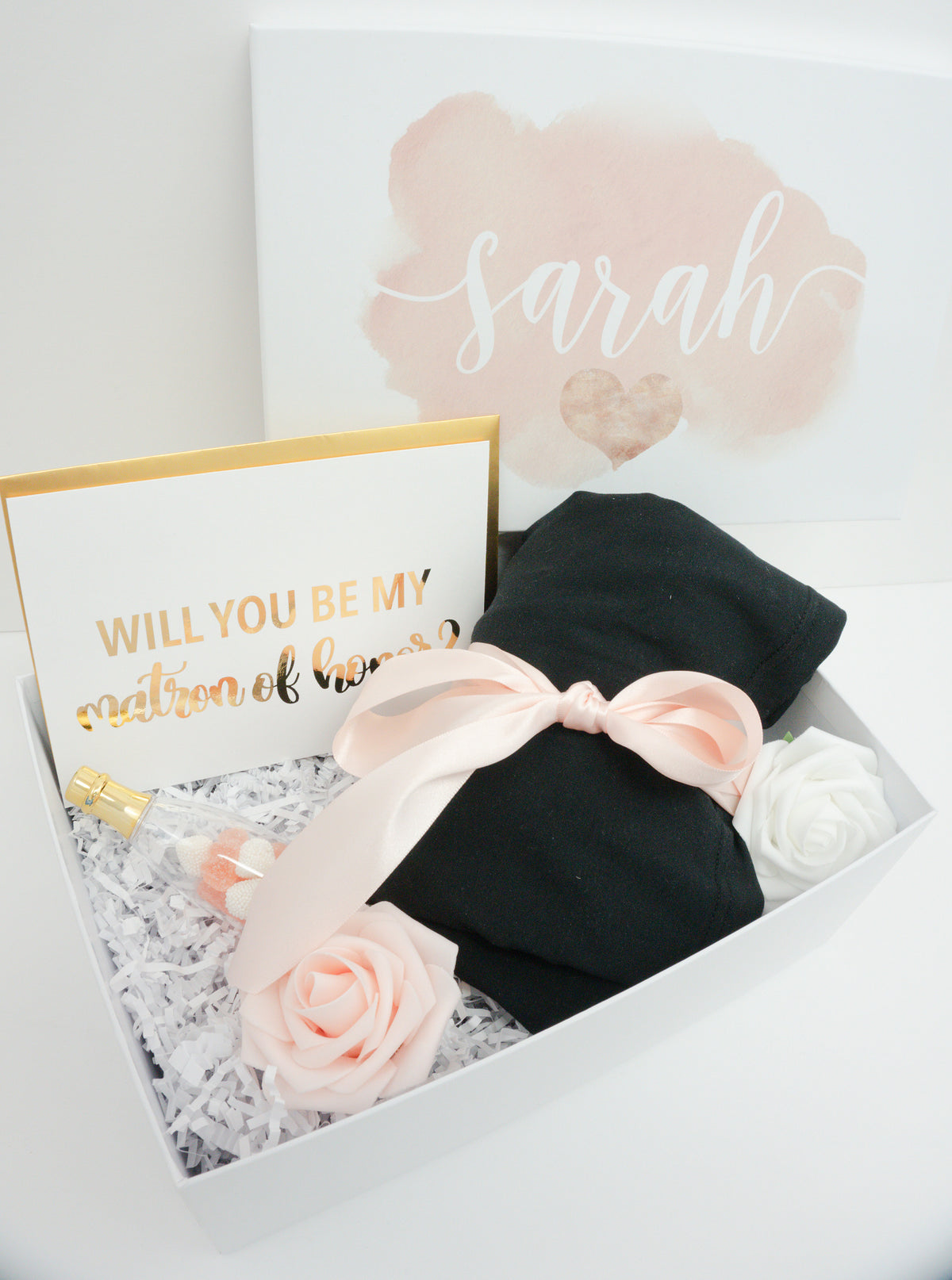 Matron of Honor Proposal Watercolor Pink Gift Box with Pajamas