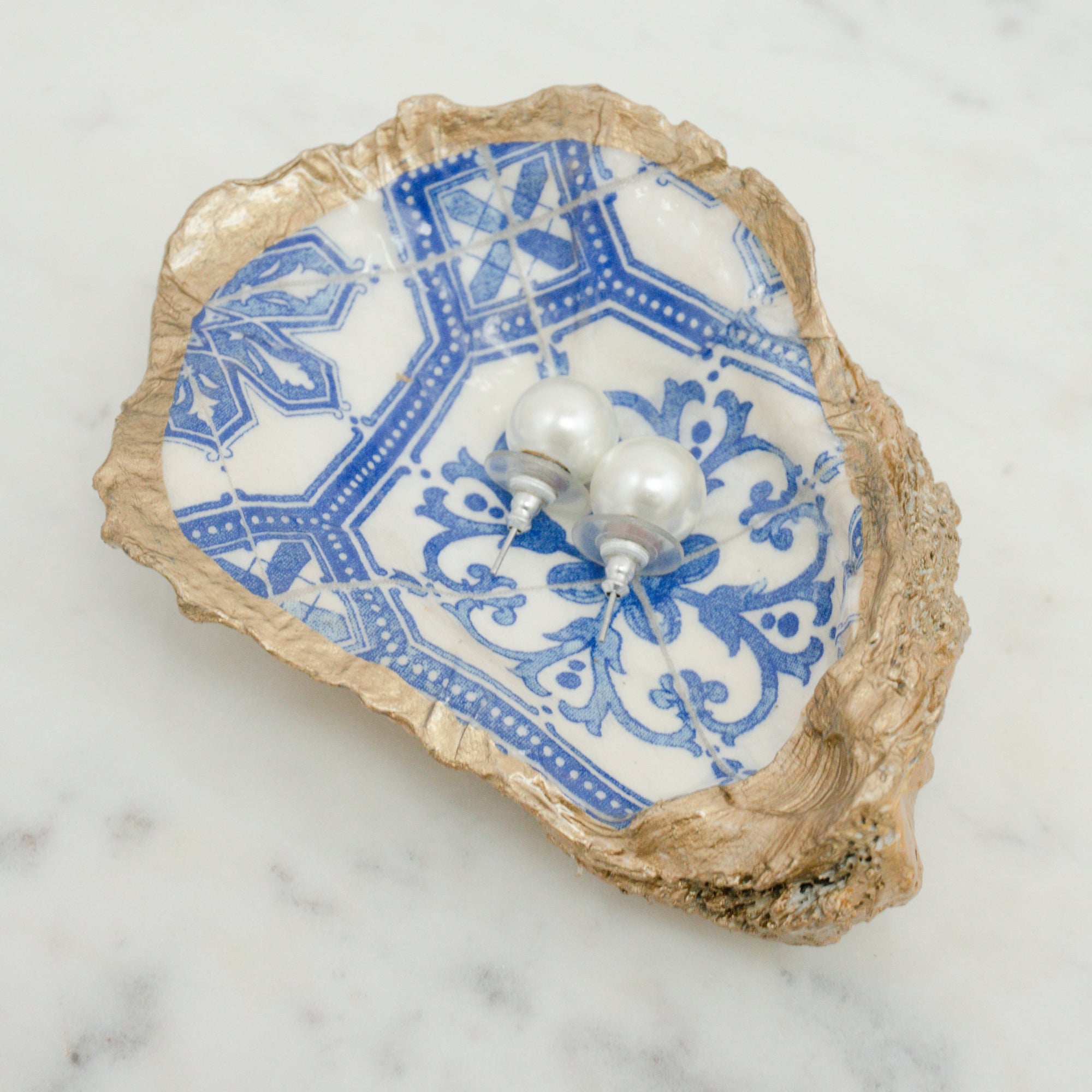 Oyster Jewelry Dish - Blue Moroccan Tile