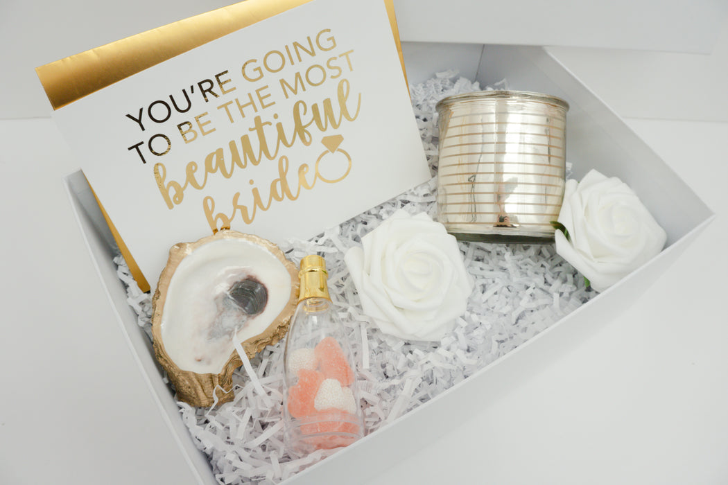 Beautiful Bride Deluxe Engagement Gift Box with Oyster Ring Dish and Candle
