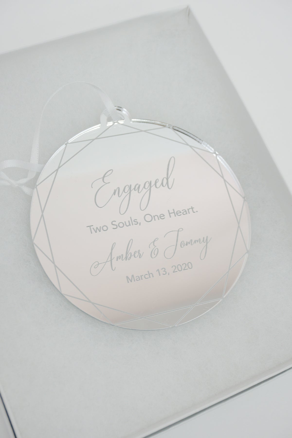 Engaged Two Souls One Heart Engraved Christmas Ornament