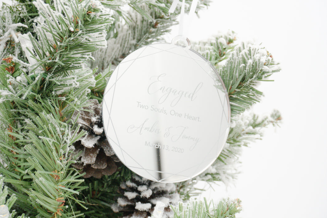 Engaged Two Souls One Heart Engraved Christmas Ornament