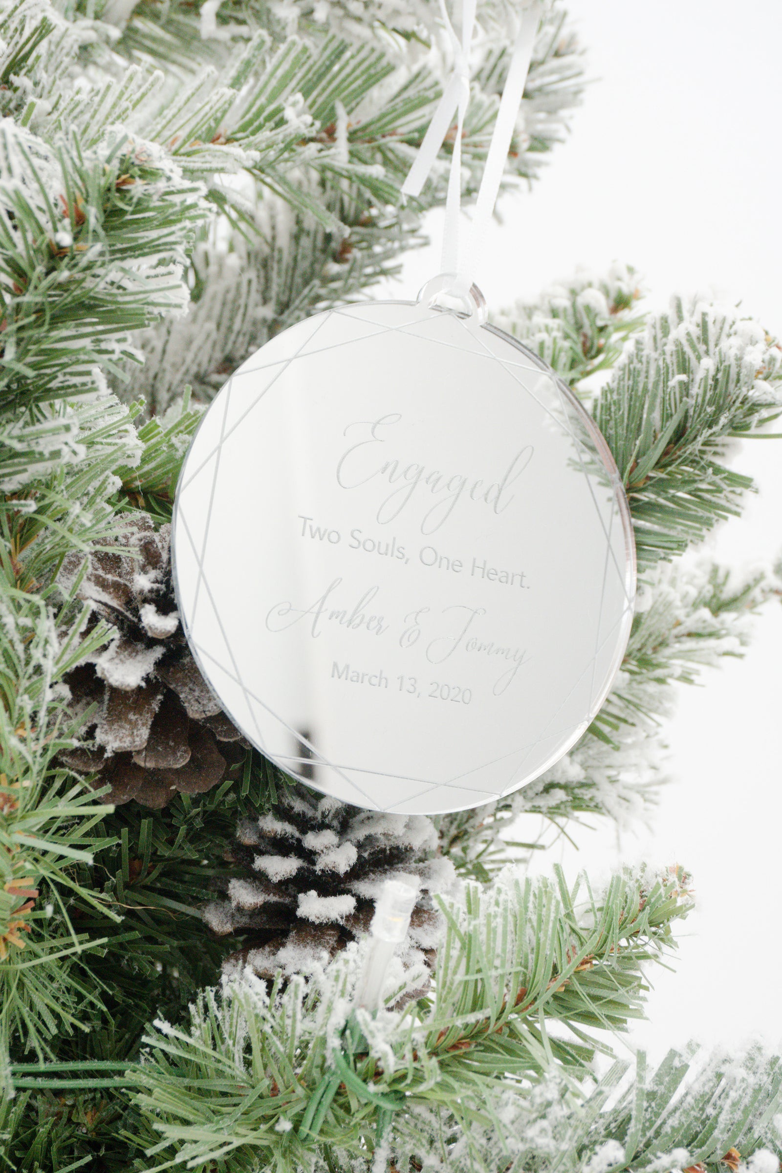 Engaged Two Souls One Heart Engraved Christmas Ornament