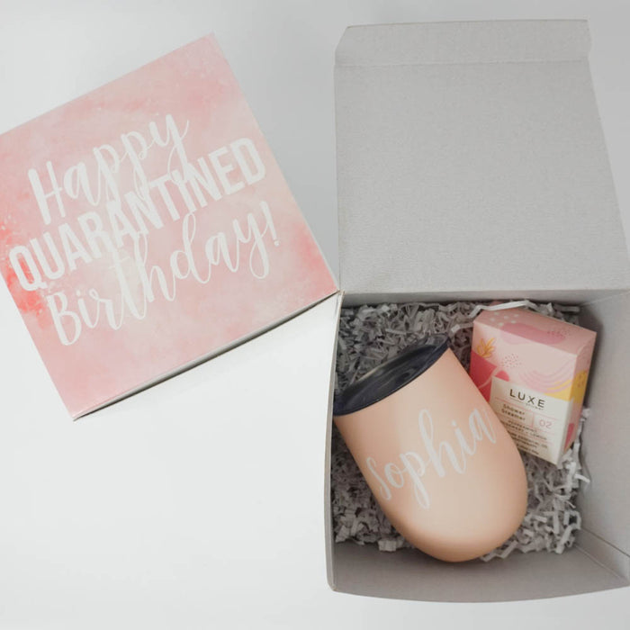 Happy Quarantined Birthday Pink Watercolor Gift Box