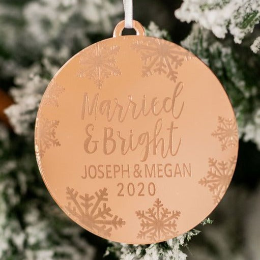 Married and Bright Personalized Engraved Christmas Ornament