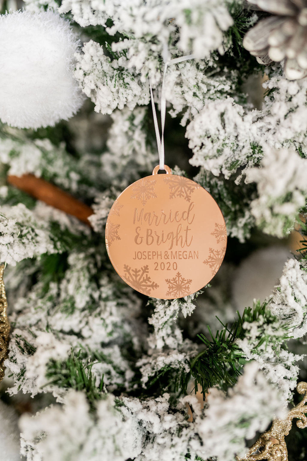 Married and Bright Personalized Engraved Christmas Ornament