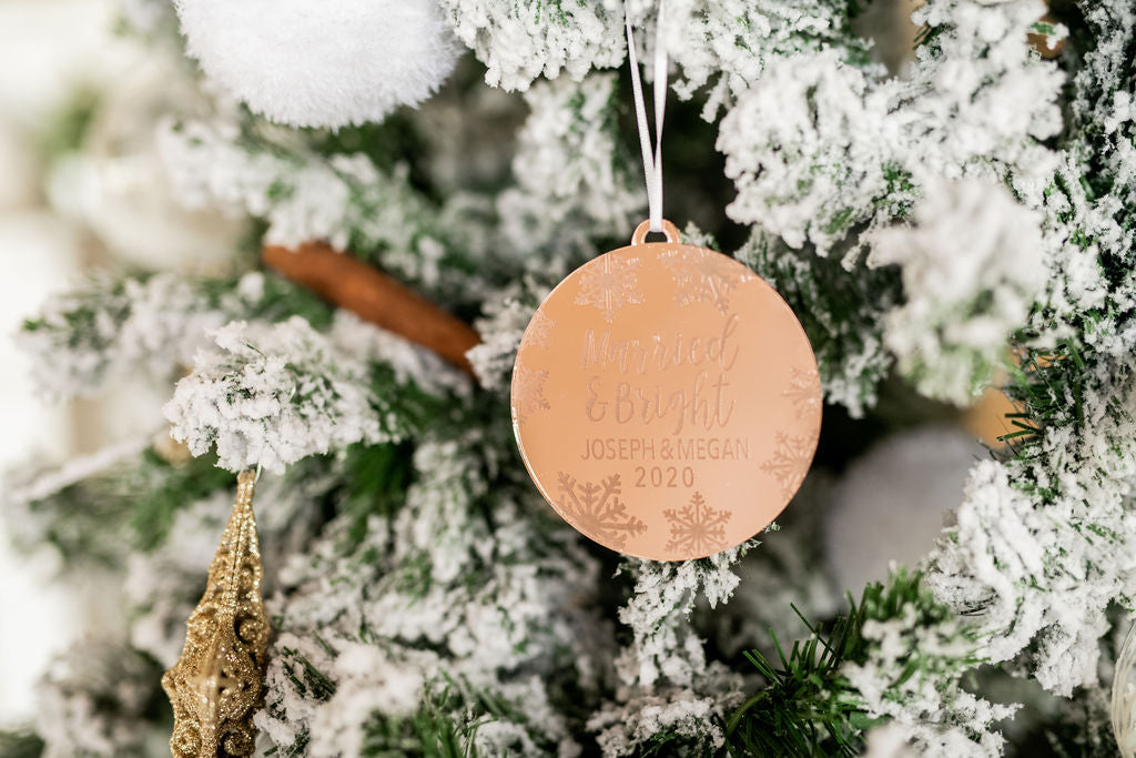 Married and Bright Personalized Engraved Christmas Ornament