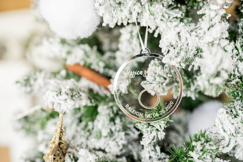 She Said Yes Personalized Engraved Christmas Ornament