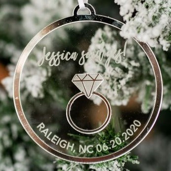 She Said Yes Personalized Engraved Christmas Ornament