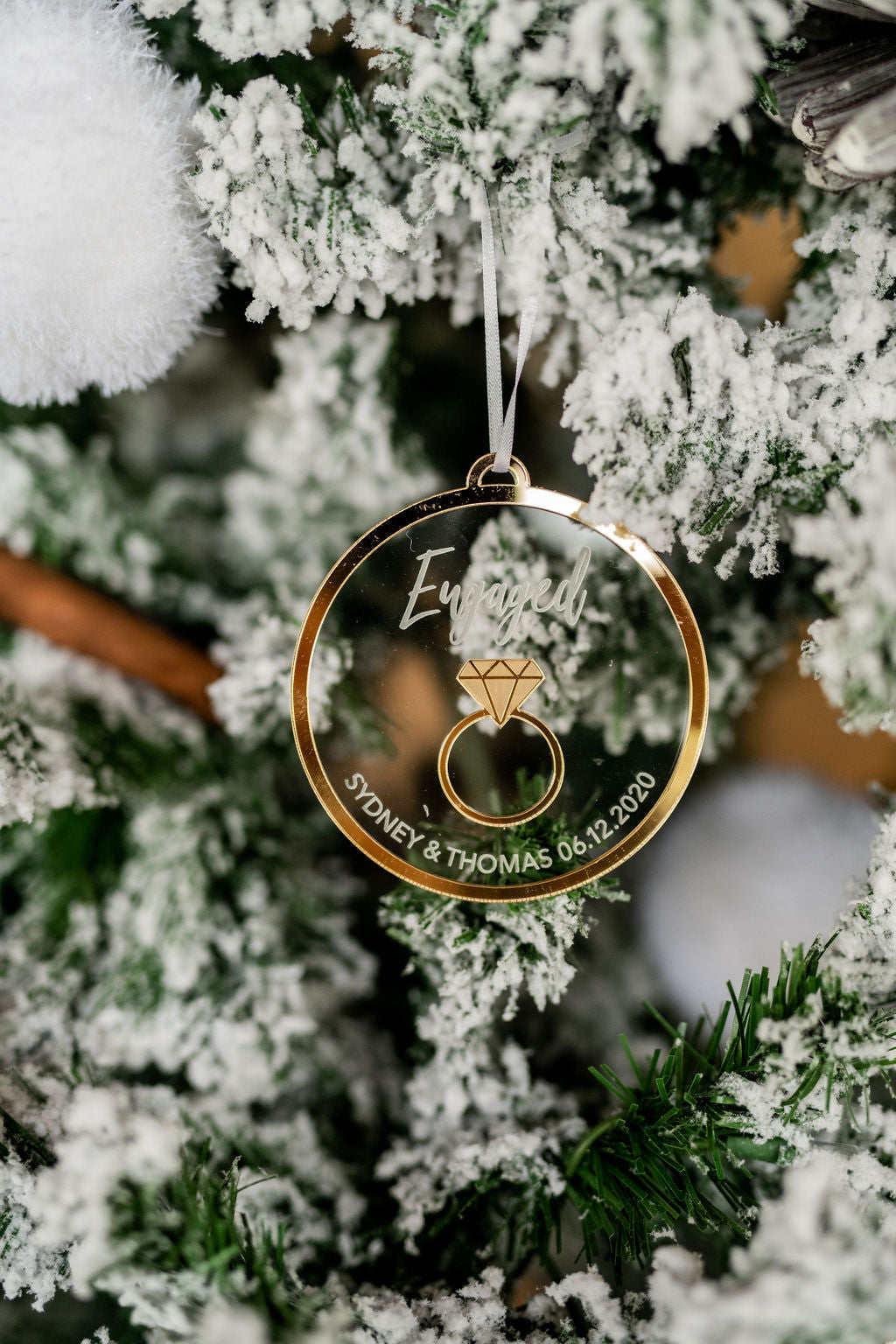 Engaged Personalized Engraved Christmas Ornament