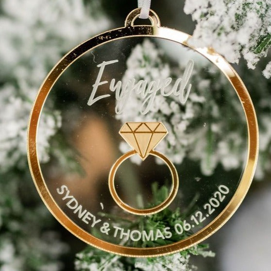 Engaged Personalized Engraved Christmas Ornament