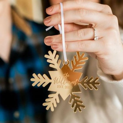 Snowflake Last Name Personalized Engraved Christmas Ornament