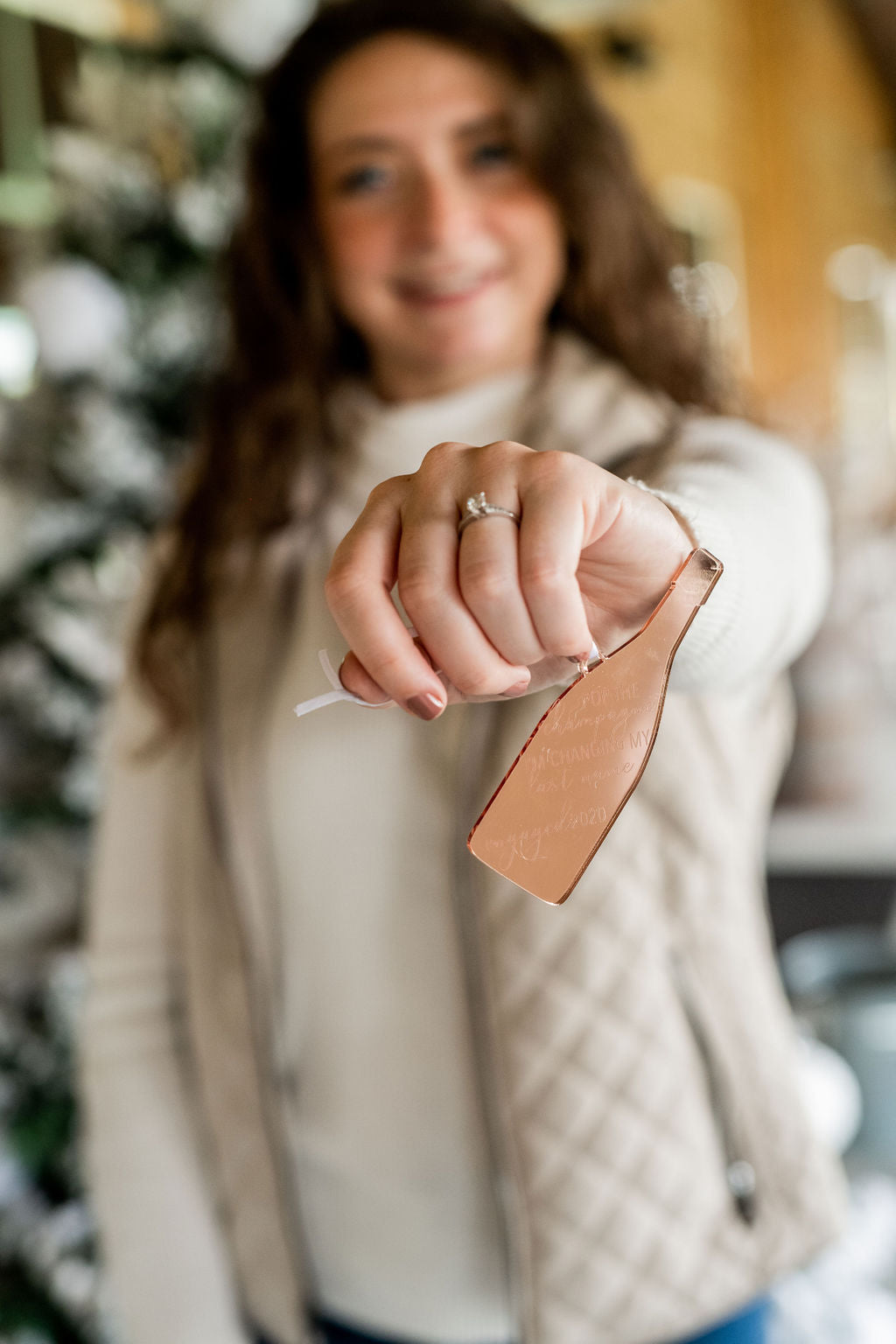 Pop the Champagne Changing My Last Name Engraved Christmas Ornament