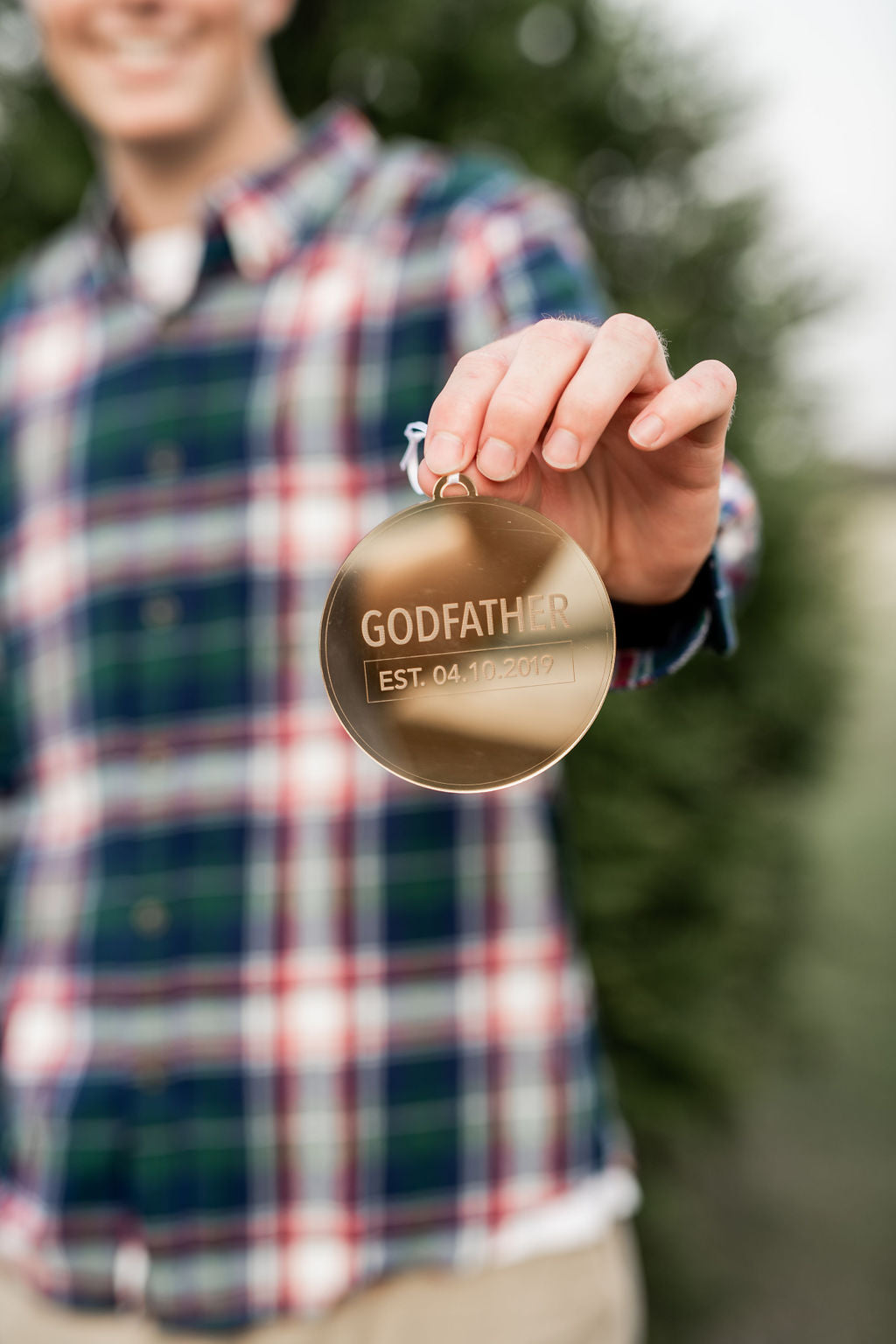 Godfather EST Engraved Christmas Ornament
