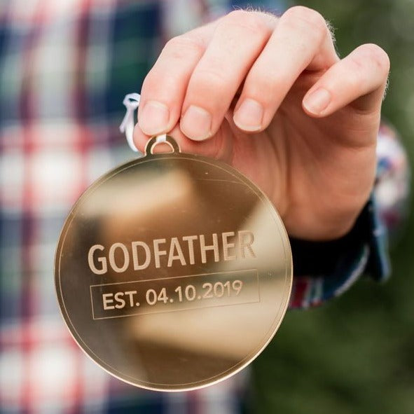 Godfather EST Engraved Christmas Ornament
