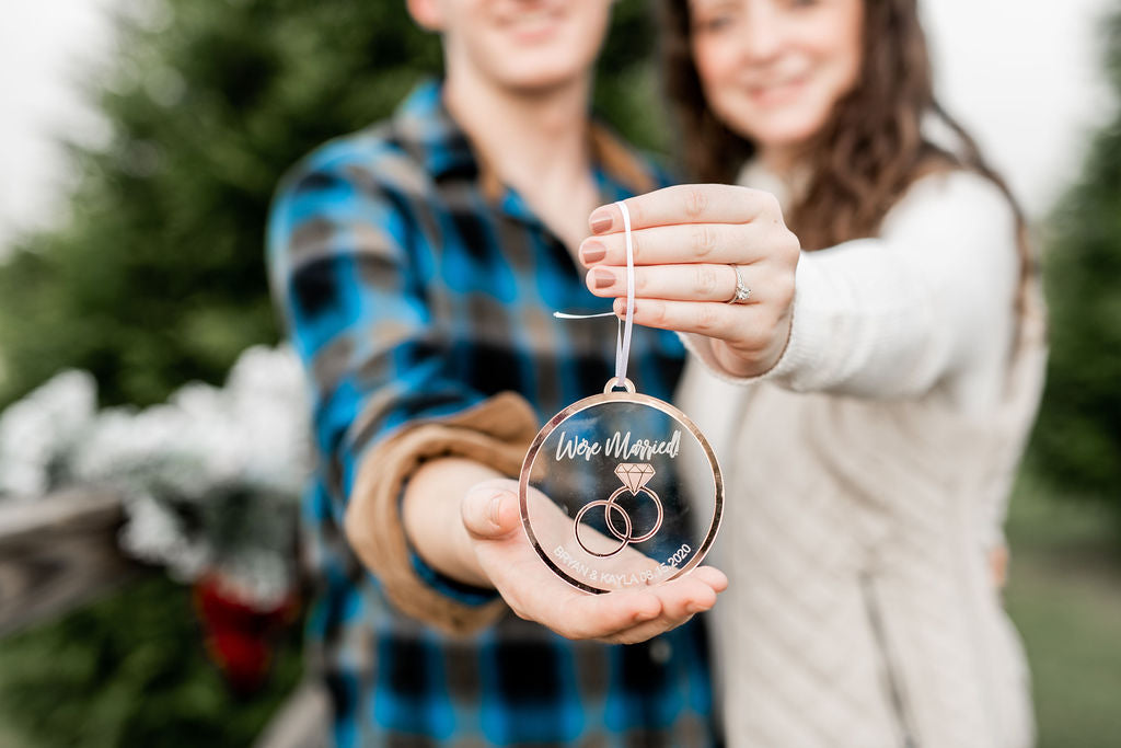 We're Married Personalized Engraved Christmas Ornament