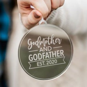 Godparents EST Engraved Christmas Ornament
