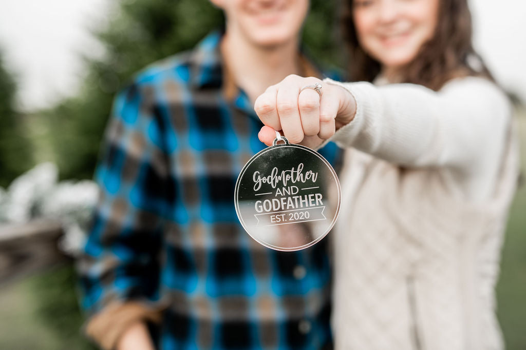 Godparents EST Engraved Christmas Ornament