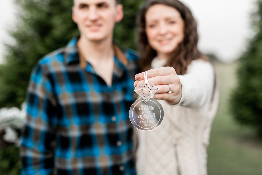 He Asked She Said Yes Personalized Engraved Christmas Ornament