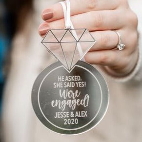 He Asked She Said Yes Personalized Engraved Christmas Ornament