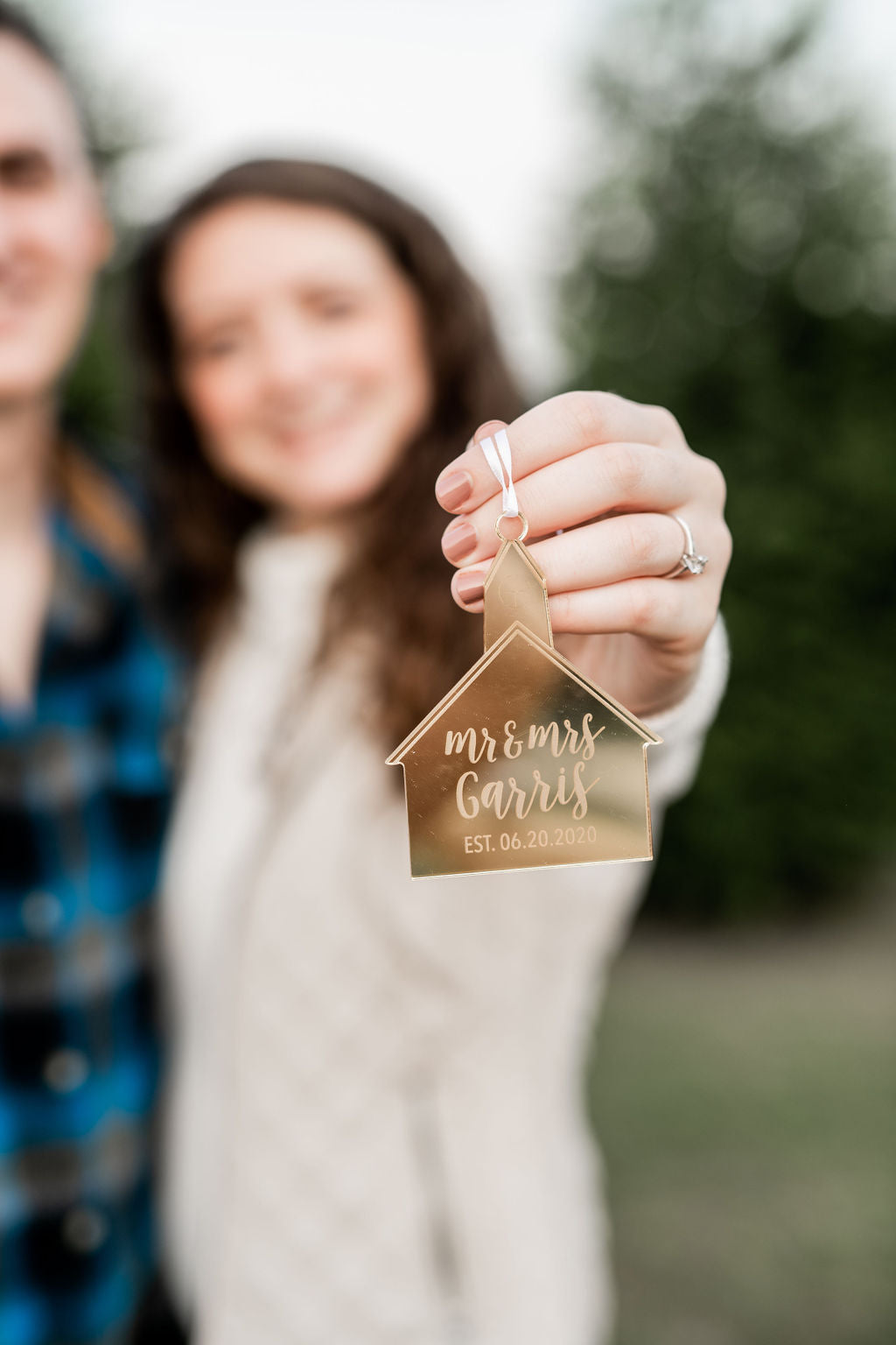 Mr and Mrs EST Engraved Christmas Ornament