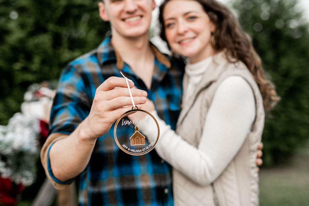 We're Married Personalized Engraved Christmas Ornament