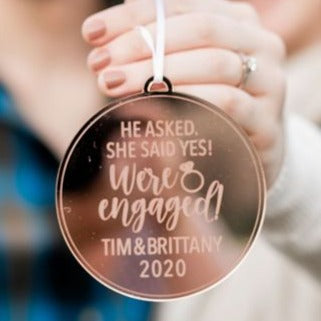 He Asked She Said Yes Personalized Engraved Christmas Ornament