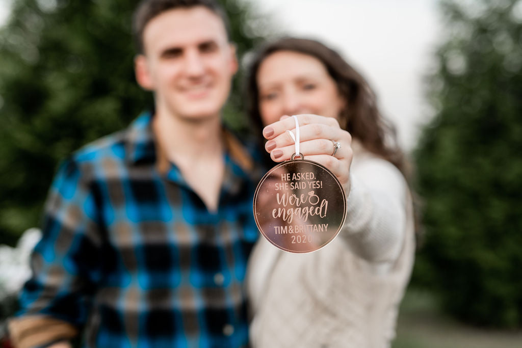 He Asked She Said Yes Personalized Engraved Christmas Ornament