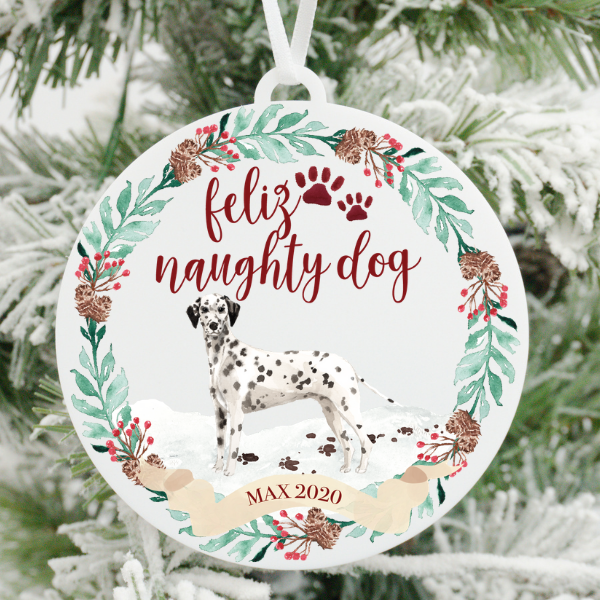 Feliz Naughty Dog Dalmatian Christmas Ornament