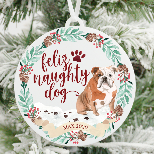 Feliz Naughty Dog English Bulldog Christmas Ornament