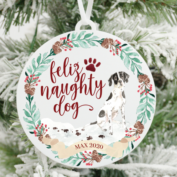 Feliz Naughty Dog English Pointer Christmas Ornament