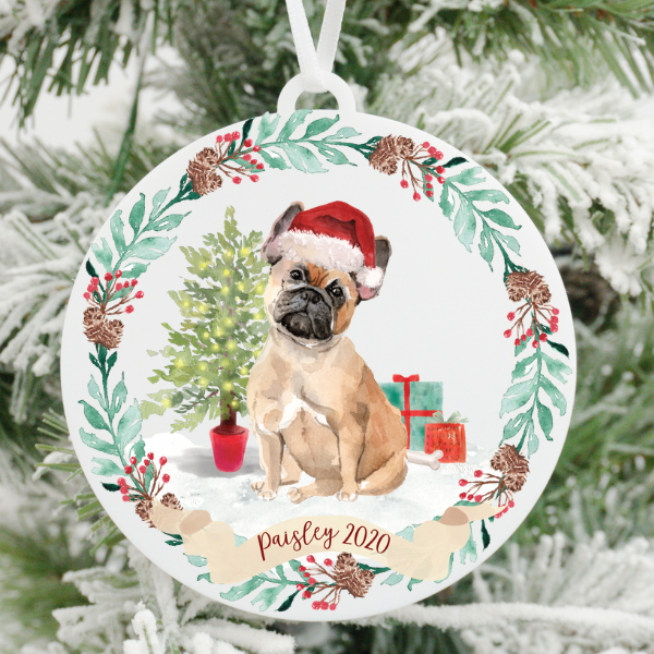 Tan French Bulldog Christmas Ornament