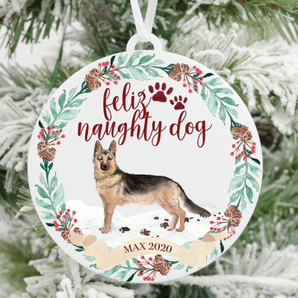 Feliz Naughty Dog German Shepherd Christmas Ornament