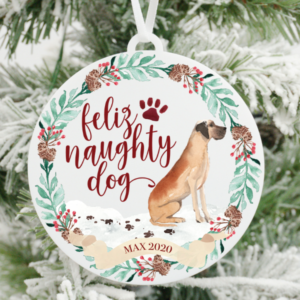 Feliz Naughty Dog Great Dane Christmas Ornament