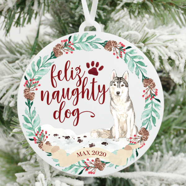 Feliz Naughty Dog Husky Christmas Ornament
