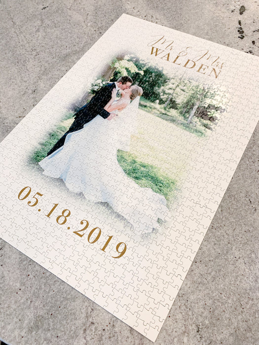 Custom 1000 Piece Wedding Photo Puzzle with Text