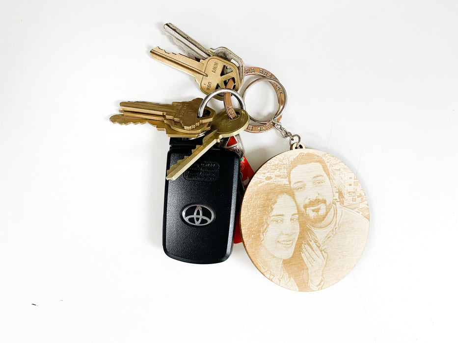 Personalized Wood Photo Engraved Keychain