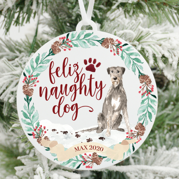 Feliz Naughty Dog Irish Wolf Hound Christmas Ornament