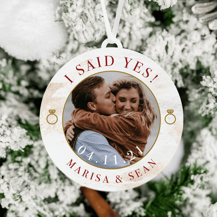 I Said Yes Engagement Ornament | Engaged Photo Christmas Ornament