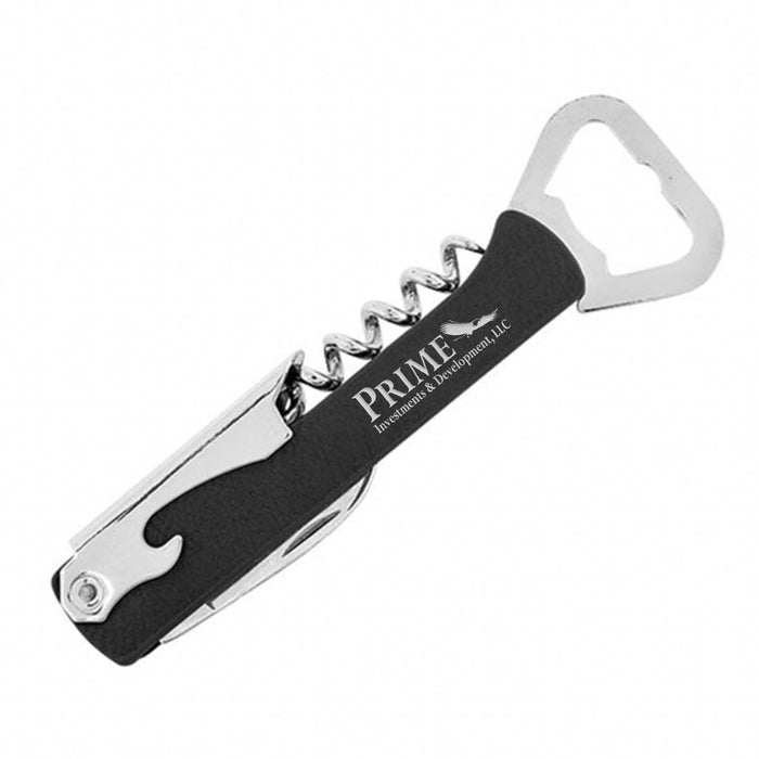 Engraved Leather Bottle Opener and Corkscrew - CHA