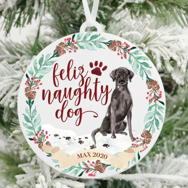 Feliz Naughty Dog Labrador Retriever - Black Christmas Ornament