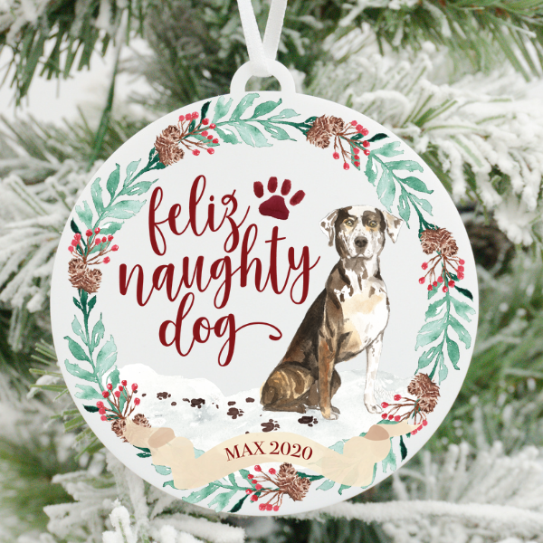 Feliz Naughty Dog Catahoula Leopard Dog Christmas Ornament