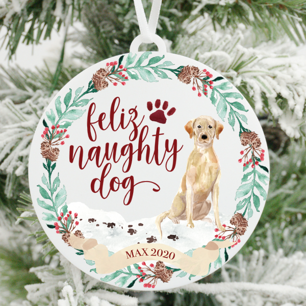 Feliz Naughty Dog Labrador Retriever - Yellow Christmas Ornament
