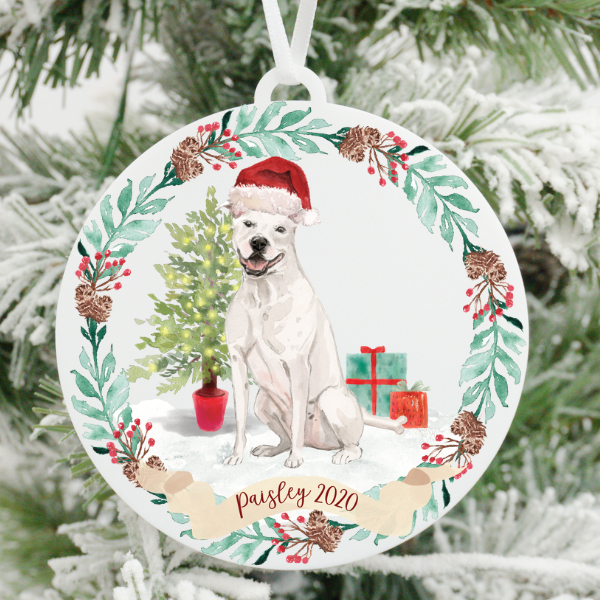 White Pitbull Christmas Ornament