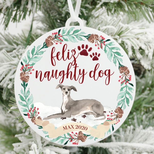 Feliz Naughty Italian Greyhound Christmas Ornament