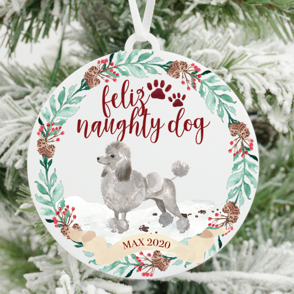 Feliz Naughty Dog Poodle Christmas Ornament
